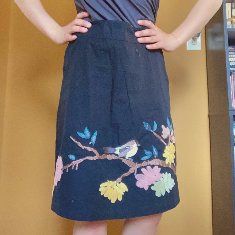 ribbon embroidered black skirt with silk embroidery